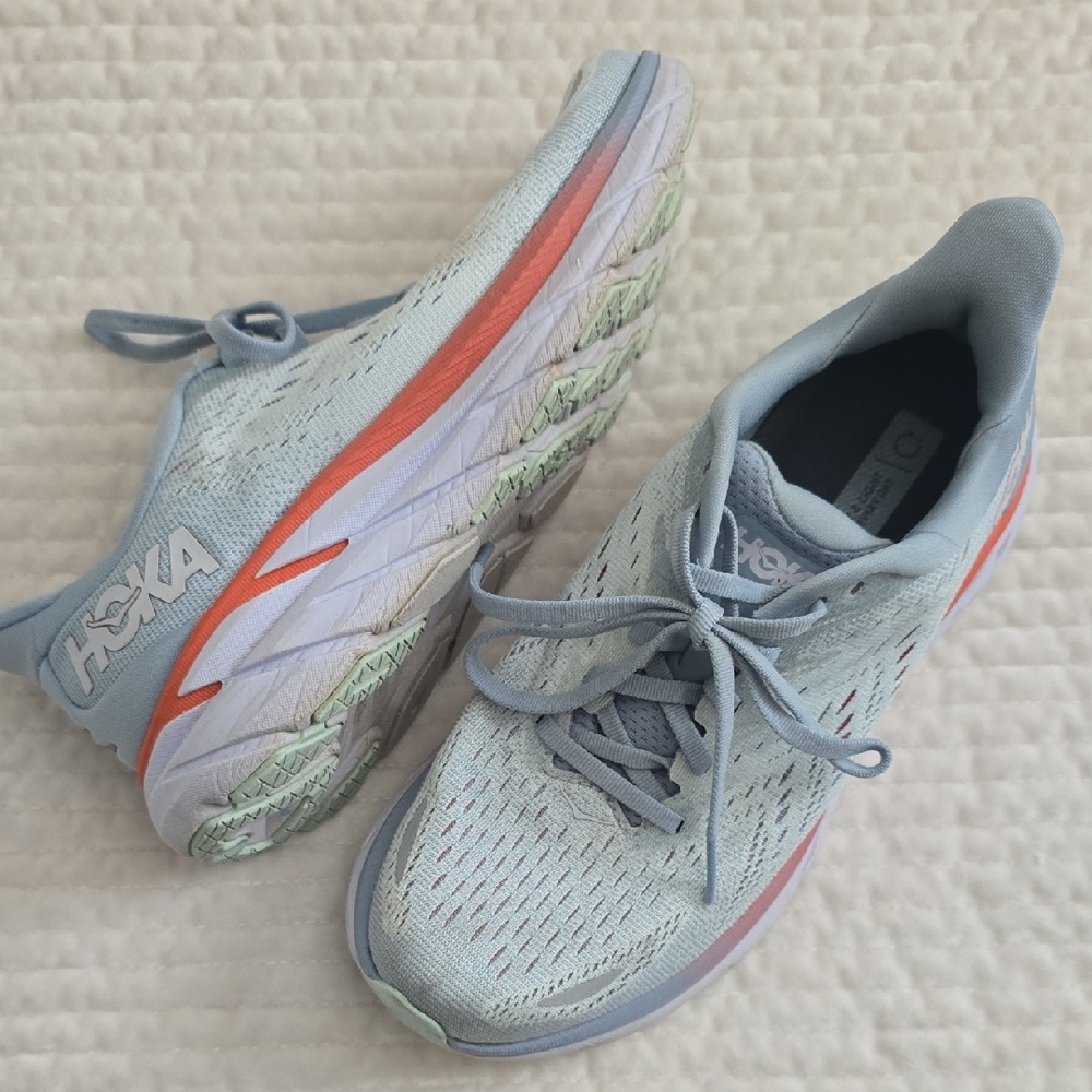 Hoka Women's Athletic Shoes - Sky Blue and Coral